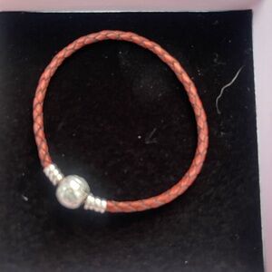 Pandora Silver and Red braided bracelet